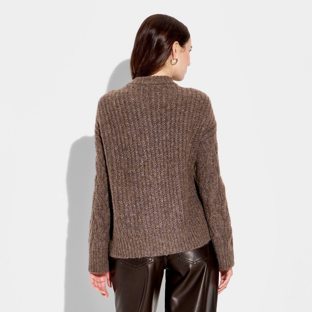 Women Crewneck Wool Blend Pullover Sweater Wild Fable Brown Size Large NWT 27703 - Picture 3 of 4